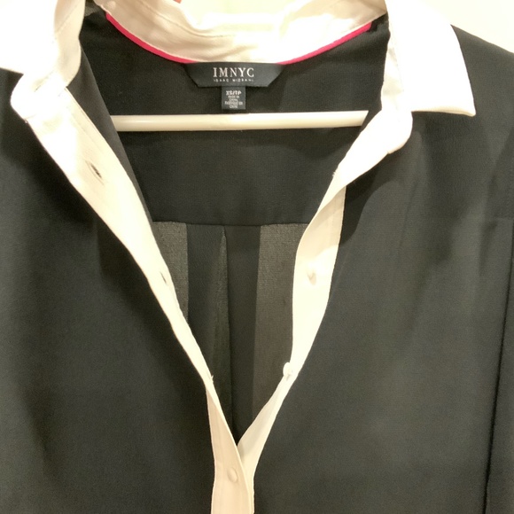 IMNYC Isaac Mizrahi Black Buttoned Blouse Shirt with White Collar and Cuffs - Picture 8 of 10